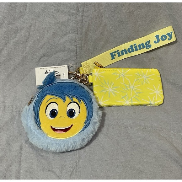 NEW Disney Parks Pixar Inside Out 2 Joy Plush Keychain Bag Charm Wristlet - Picture 1 of 5